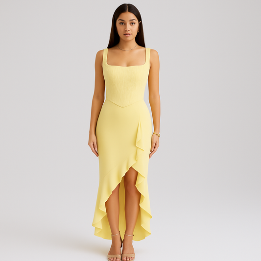 Bella| Vestido de Corsé de Setén Con Volantes